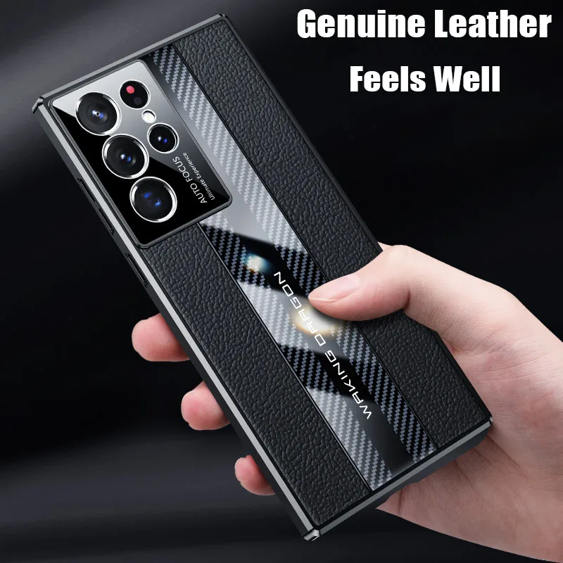 Fashion Sport Car Design Carbon Fiber Genuine Leather TPU Cover Case For Samsung Galaxy S22 S21 Ultra Plus