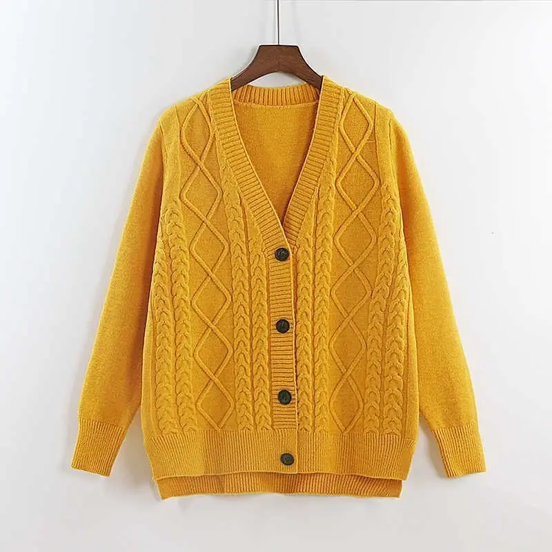 

Knitted Cardigan Women Casual Sweater Retro Loose Pockets Single Breasted V-Neck Trendy All-match Female Tops Outwear U587