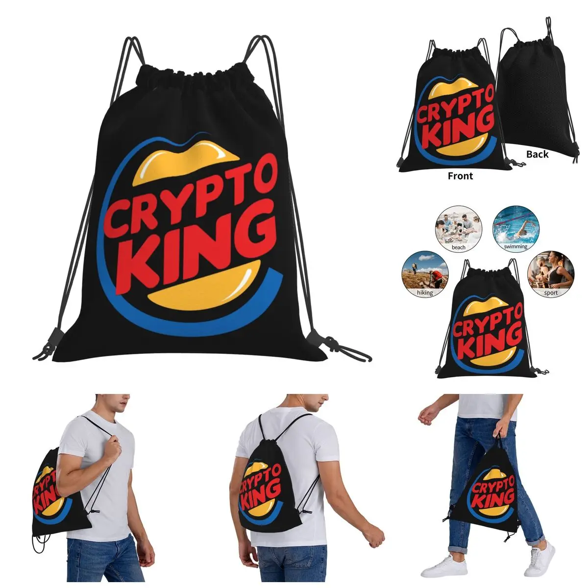 

Crypto King Drawstring Bags Gym Bag Vintage Backpack Humor Graphic Drawstring Backpack