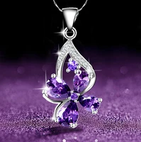 anglang aesthetic purple cz womens necklace marquise butterfly pendant luxury fashion female wedding jewelry 2021