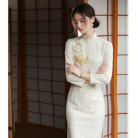 improved cheongsam spring new white embroidery lace retro daily