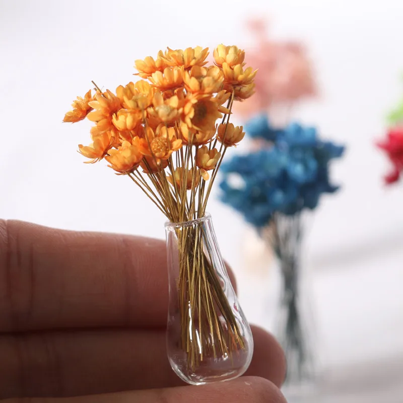 

Mini Dry Flower Glass Vase Ornaments Micro Landscape Miniature Flower Crafts Garden Dollhouse Moss Home Desktop Decor