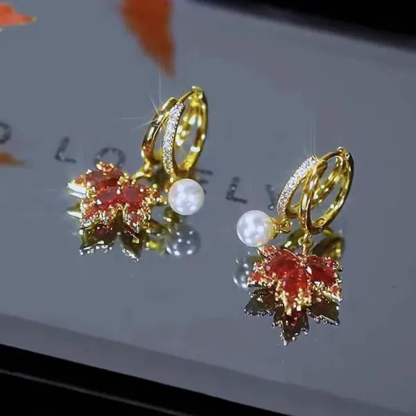 

серьги 2023 тренд серьги женские бижутерия бижутерРоскошные Дизайнерские серьги в виде Красного клена для женщин, серьги-кольца в виде клено...