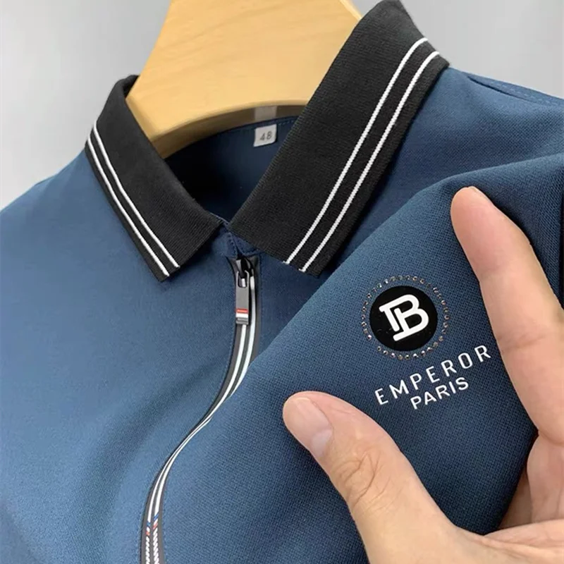 

High quality half zipper lapel long sleeved t-shirt new spring 2023 fashion embroidered polo shirt men's casual top