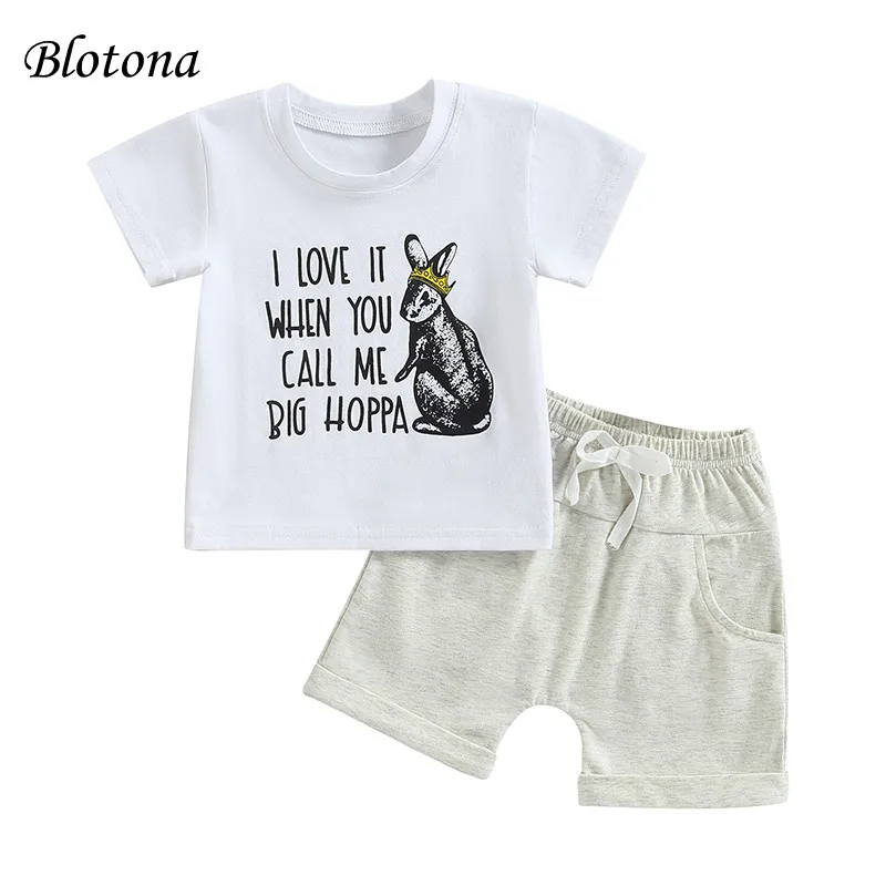 

Blotona Newborn Baby 2Pcs Easter Outfits, Short Sleeve Bunny Letter Print T-shirt Tops + Shorts Set 0-24Months