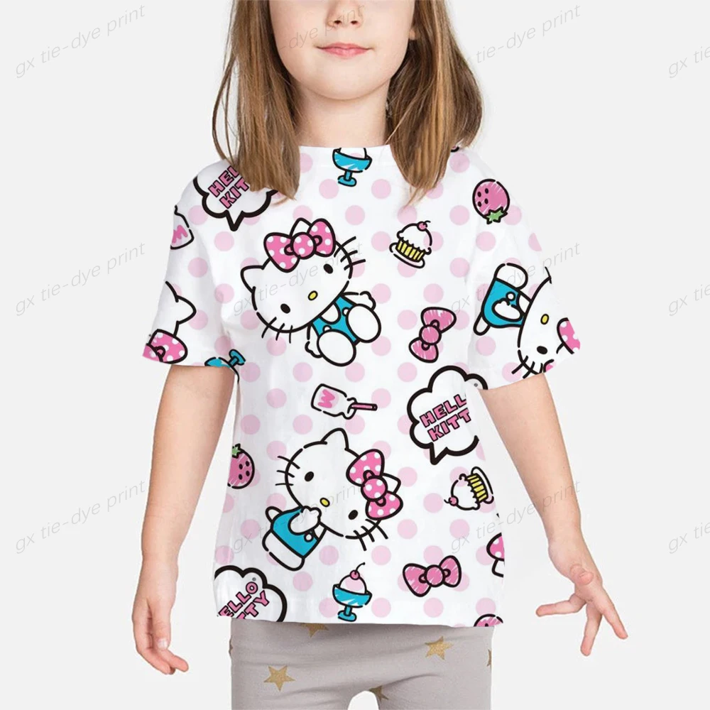 Girls Summer Hello Kitty Print Clothes Baby T Shirts Children Short Sleeve Clothing Cartoon  Graphic T-shirt Tee