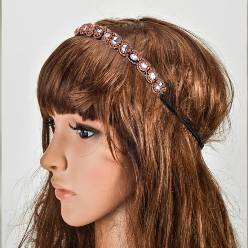 

Женская лента для волос в этническом стиле, обруч для волос с бисером, эластичная Нескользящая лента для волос, очаровательные аксессуары для волос