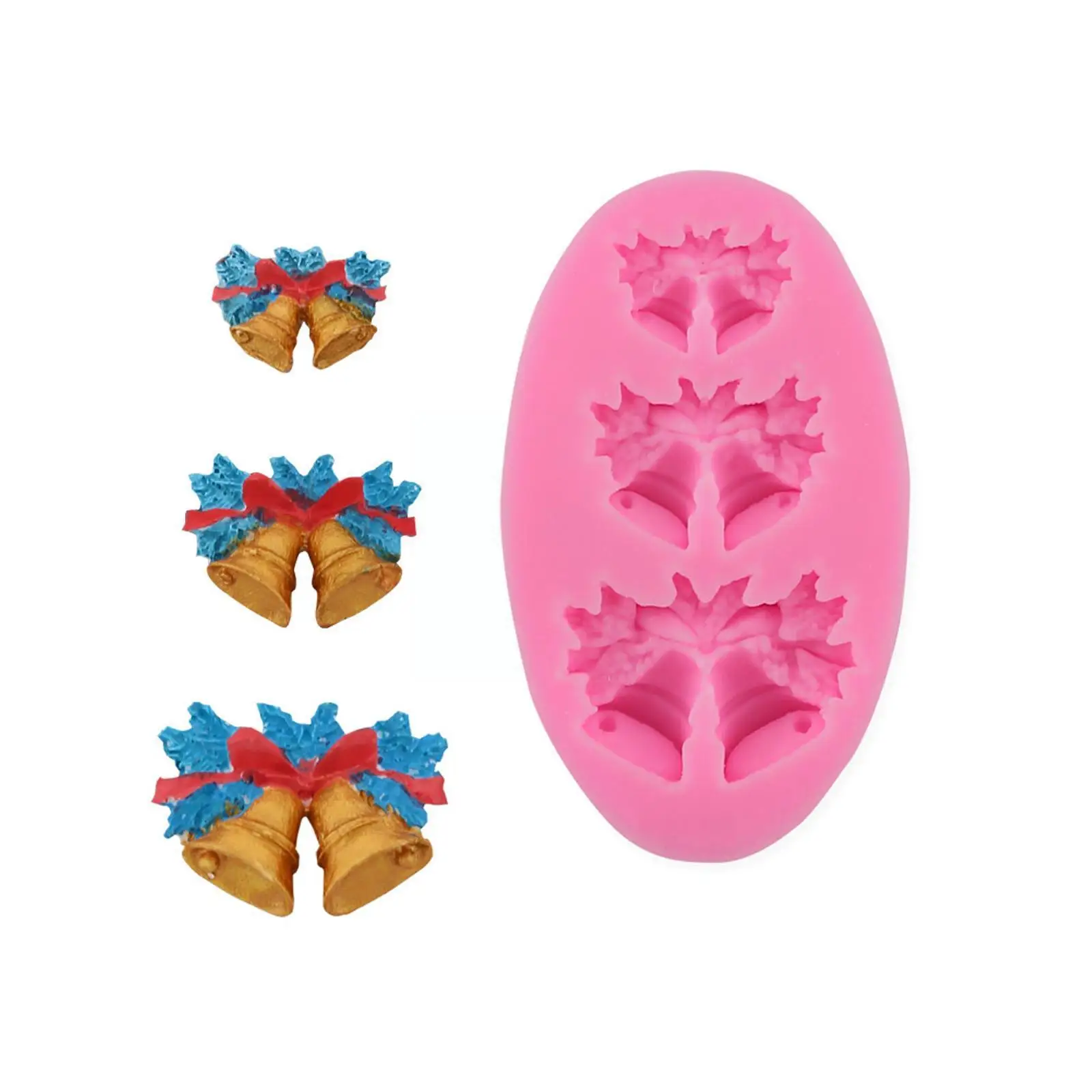 

3d 3 Hole Christmas Bells Chocolate Candy Cookie Cake Fondant Diy Baking Silicone Gumpaste Tools Mold Decorating Candy V7d8