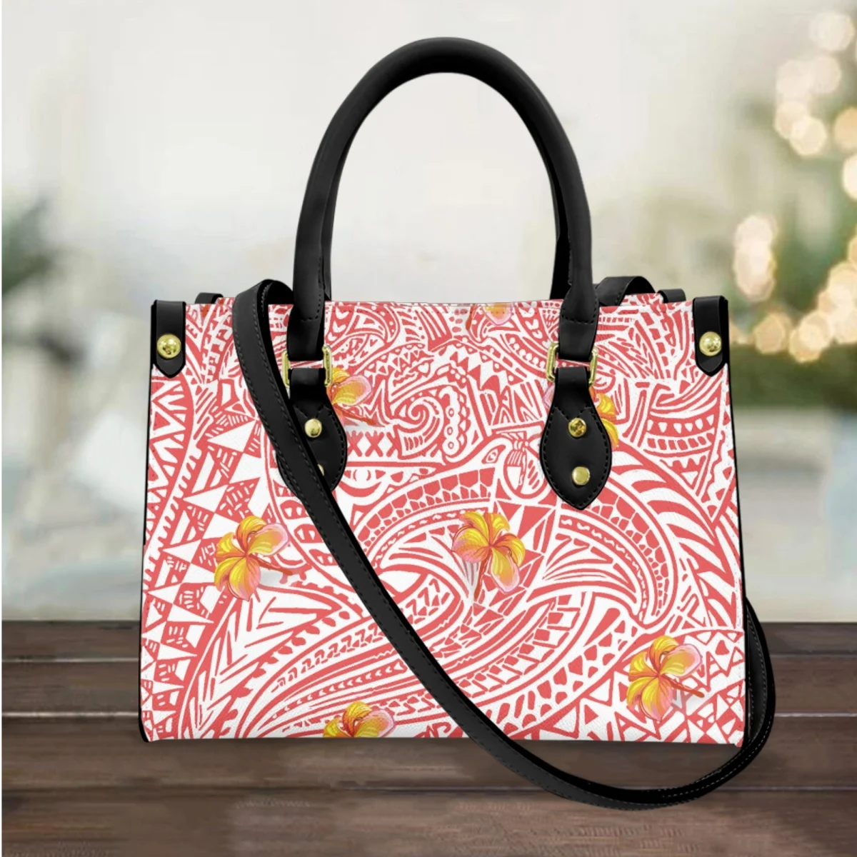 

Polynesian Luxury PU Leather Messenger Bag Hawaiian Ethnic Plumeria Printed Shoulder Bag Handbag Fashion Travel Small Clutch
