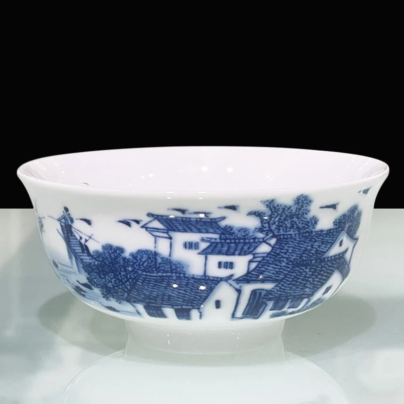

Винтажная миска для риса 4,5 дюйма, фарфоровая маленькая миска для супа, домашняя сине-белая фарфоровая посуда, столовые приборы, декоративны...