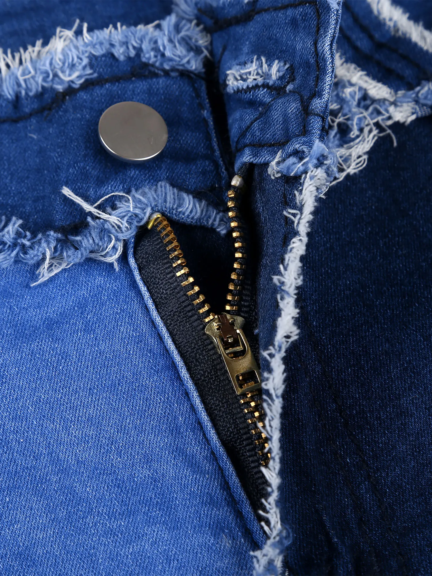 Women Fashion Color Block Denim Shorts Patchwork Frayed Hem Short Jeans High Waist Hot Pants for Club Music Festival