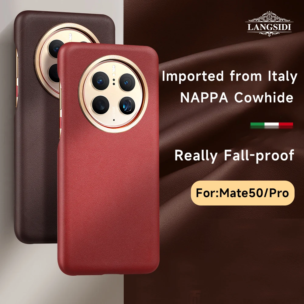 

Original Cowhide Leather Phone Case for Huawei Mate 50 40 Pro 30 Mate50 RS Luxury Full Protection Back Cover with Metal Frame