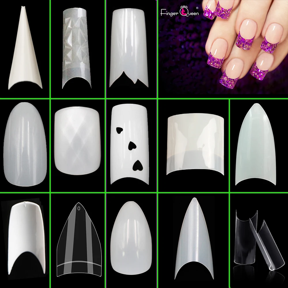 

500Pcs/Pack Nail Art Press on False Nail Clear Full Cover Coffin Square Almond Short Fake Nail Gel Tips Manicure Extension Tool