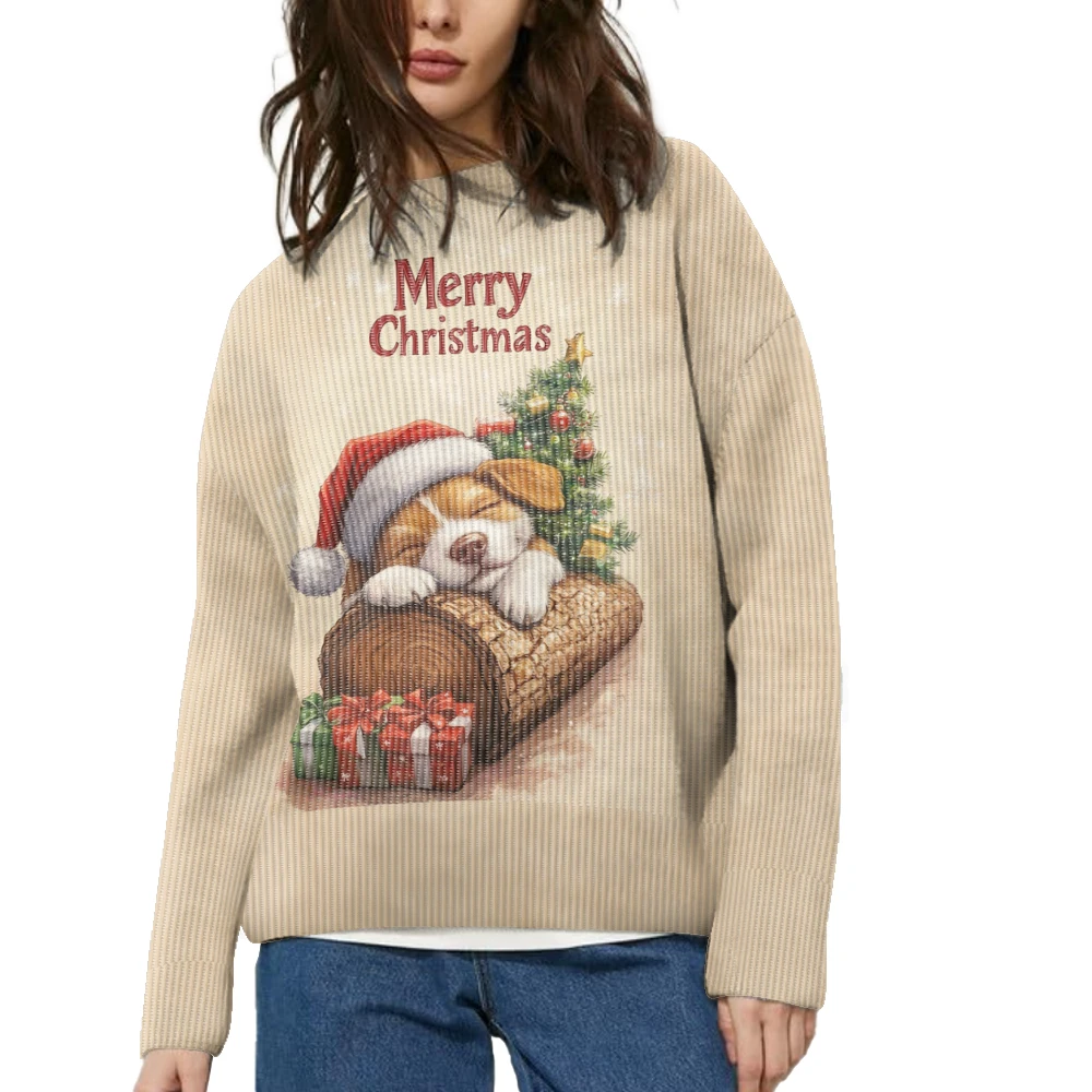 Men's and women's Crew Neck Sweater Soft Casual Sweaters for Men Christmas Cute Dog print Autumn/winter Pullover