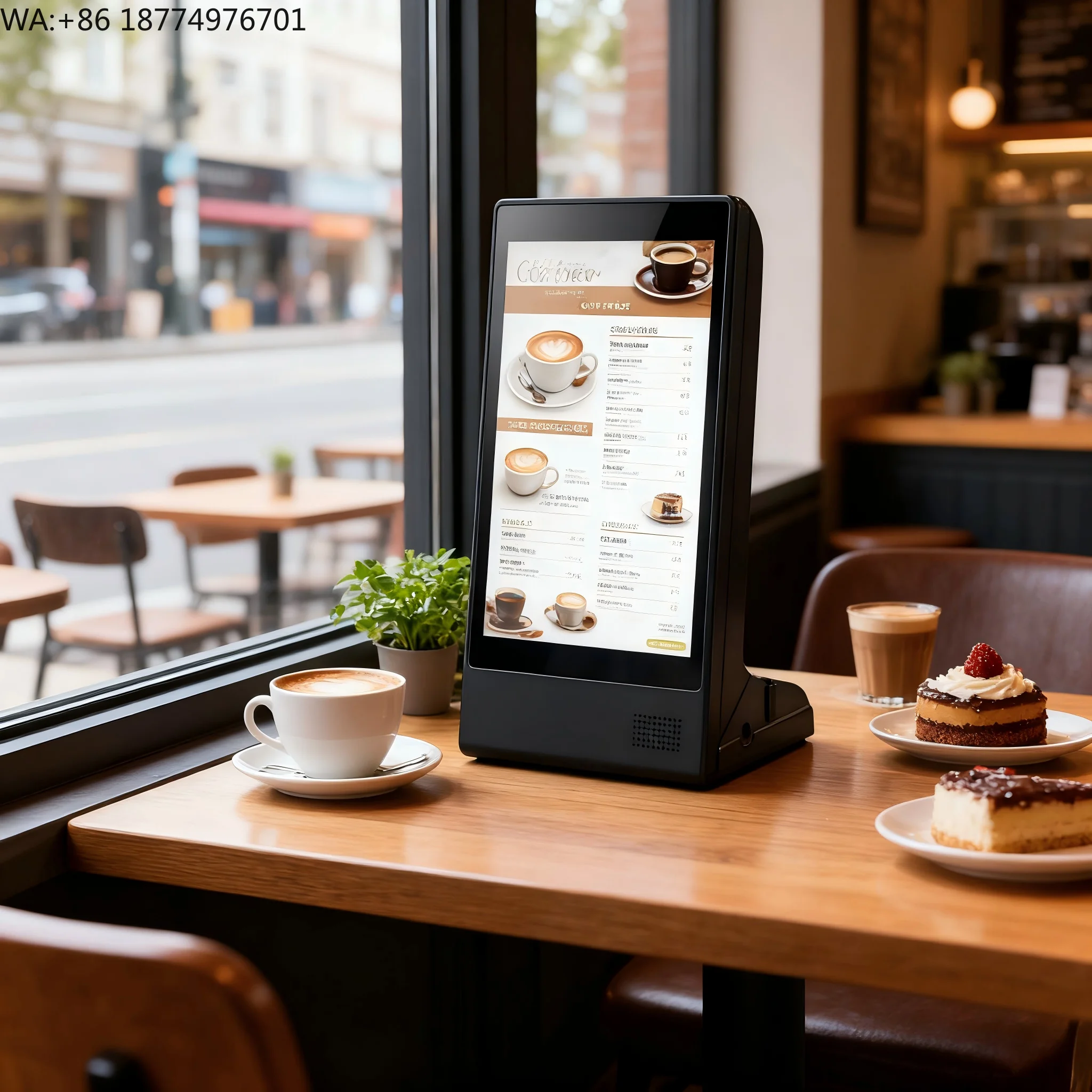 Фото Рекламный LCD-экран для ресторанов, 8 дюймов, сенсорный, на Android, с питанием от аккумулятора, настольный, для цифровой рекламы №1