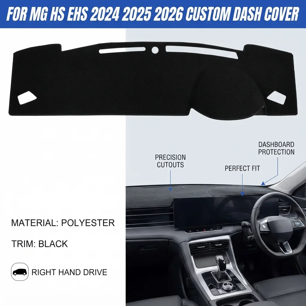 Фото Для MG HS EHS 2024 2025 2026: Накладка на приборную панель (RHD), солнцезащитный коврик, противоскользящий полиэстеровый коврик для салона, аксессуары для праворульных автомобилей №1