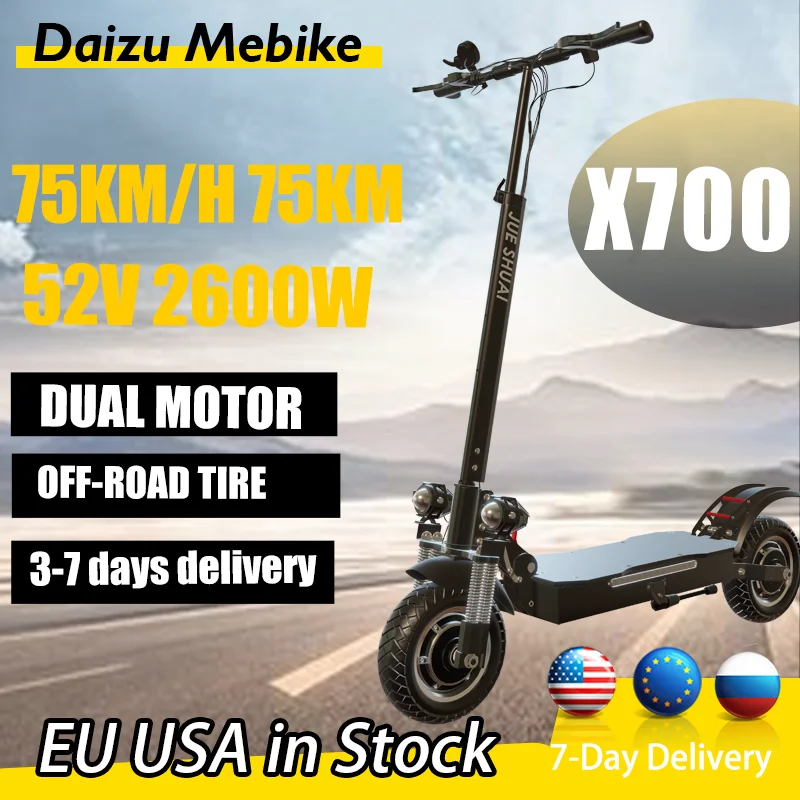 

2600W Powerful Scooter X700 E Scooters 52V 20AH Fast Speed 75KM/H Electric Scooter Off-Road Tire with Seat Foldable Escooter