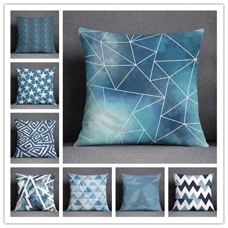 

Blue Geometry Series Pillow Gift Home Office Decoration Pillow Bedroom Sofa car cushion cover Pillowcase (45cm * 45cm)