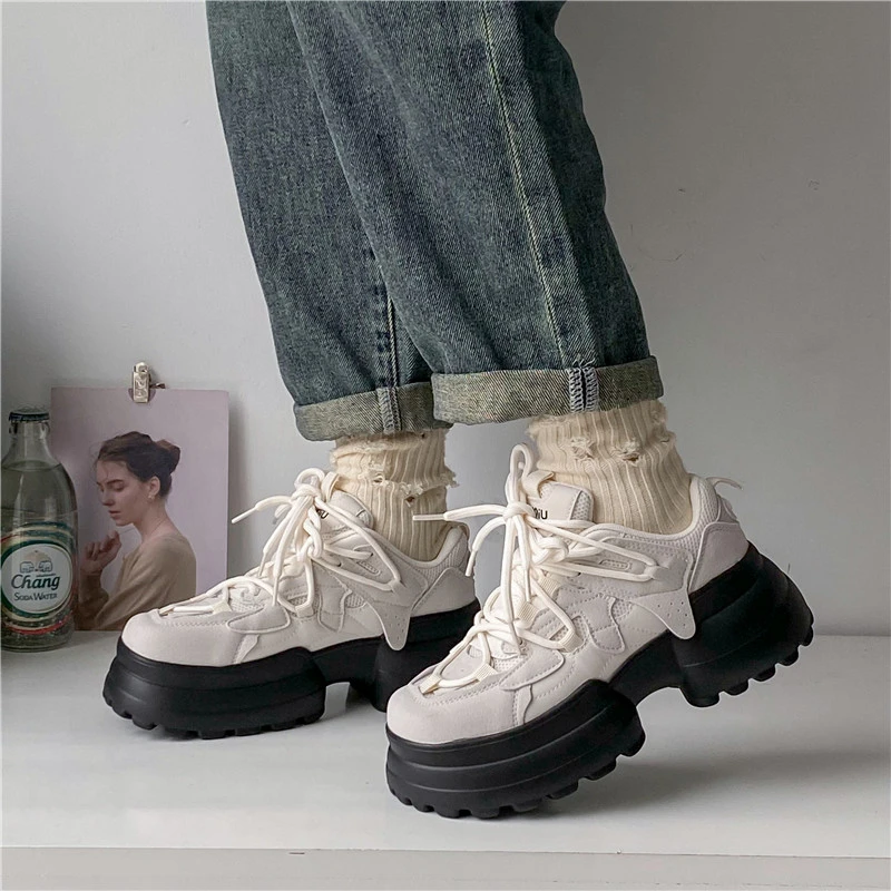 

Увеличенная Толстая обувь, повседневные женские туфли на весну и осень, сетчатые туфли Joker, ретро туфли с большим носком, женские кроссовки, Рабочая обувь