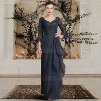 vintage formal mother of the bride dreses godmother chiffon a line floor length wedding party guest pleat summer vestido noche