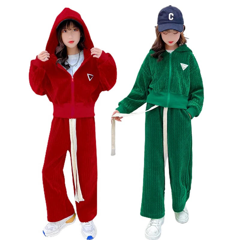 

Kids Autumn Winter Casual Sets Teens Girls Hoodied Jackets+Loose Pants Suits Children's Fashion Sport Clothing to 15 Years Old
