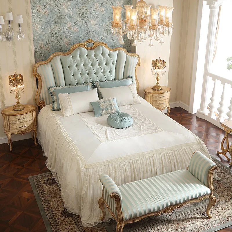 

Французская мебель в европейском стиле Высококачественная тканевая художественная кровать из массива дерева ручная резка двойная 1,8 м двуспальная кровать