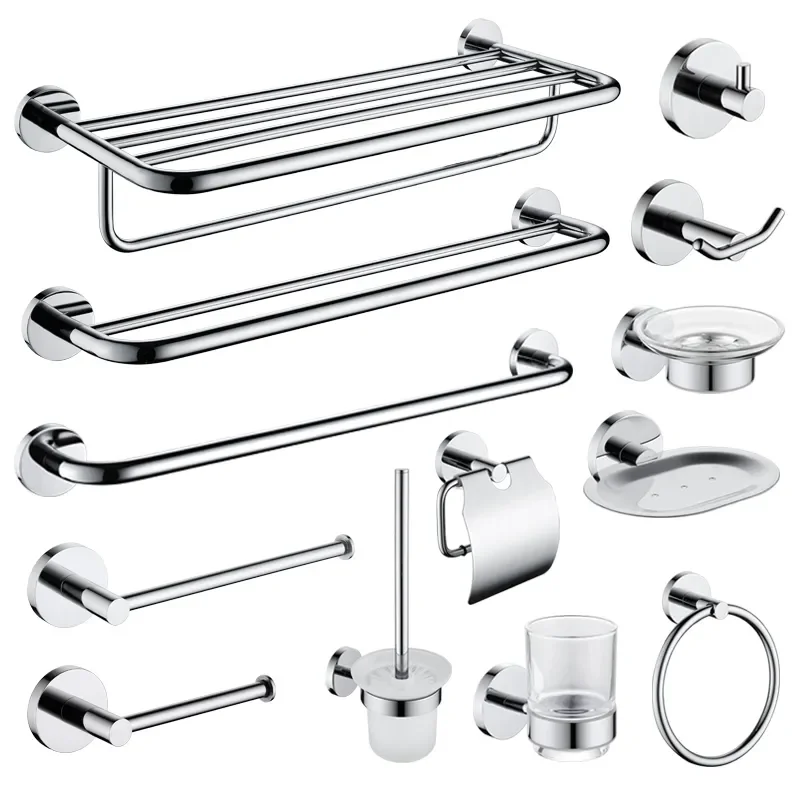

NEW2023 Bathroom Accessories Towel Rack Shelf Paper Holder Chrome Plated Toilet Brush Holder Towel Ring Robe Hook Bathroom Hardw