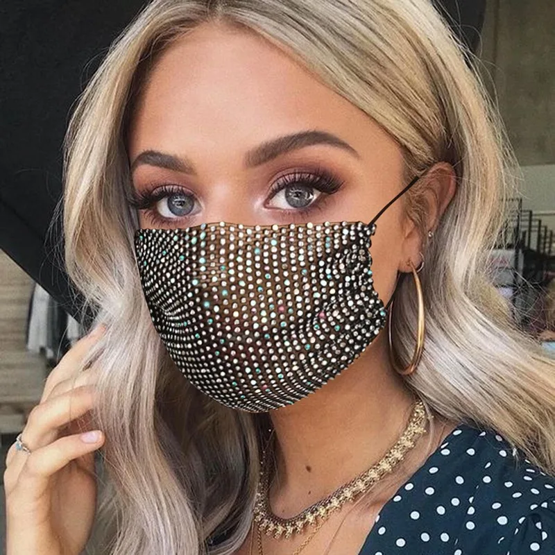 

2022 Sexy Crystal Face Mask Rhinestones Fashion Costume Jewelry For Women Glitter Mouth Mask For Masquerade Party Nightclub
