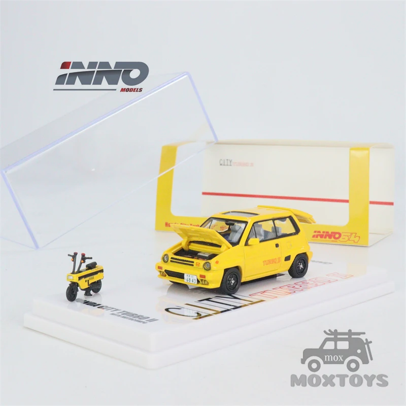 INNO64 1:64 HONDA CITY TURBO II amarillo con MOTOCOMPO Diecast Model Car