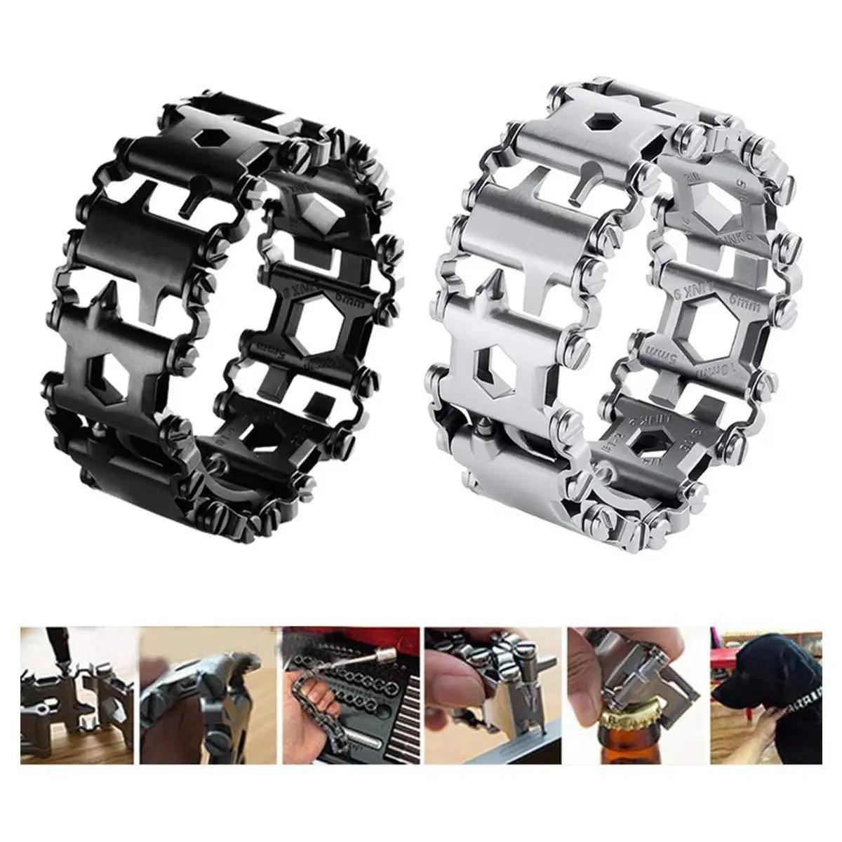 Multifunction Outdoor Tool Bracelet Screwdriver, Can Opener, Bottle Opener, Allen Wrench 5 In1 Stainless Steel Bracelet Wearable