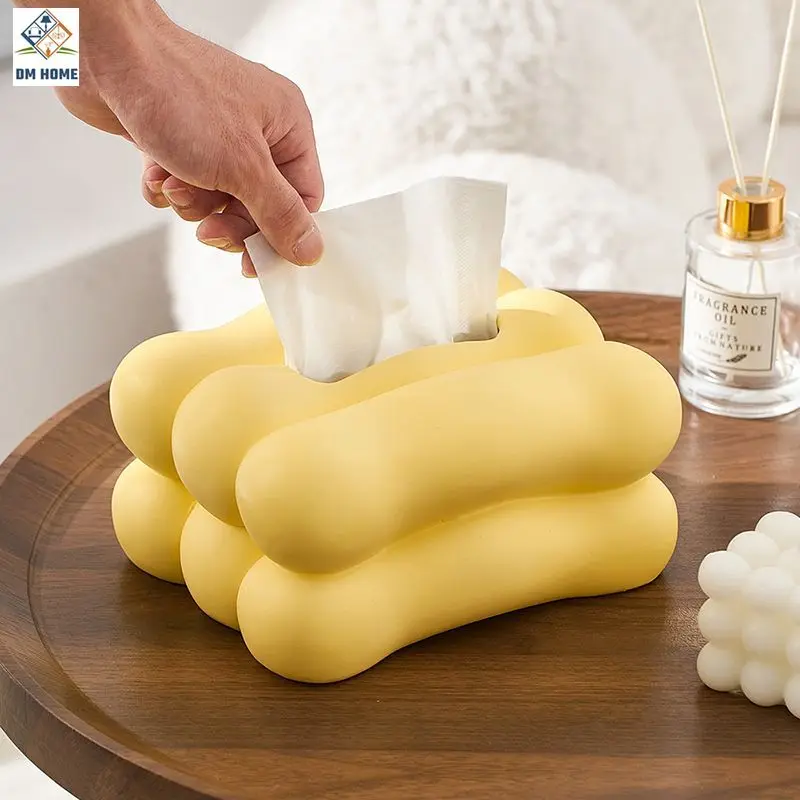 

Nordic Korean Tissue Box Holder Case, Kawaii Cute Cream Yellow Cloud Ceramic Tissue Boxes,Napkin Holder,Korean Room Home Decor