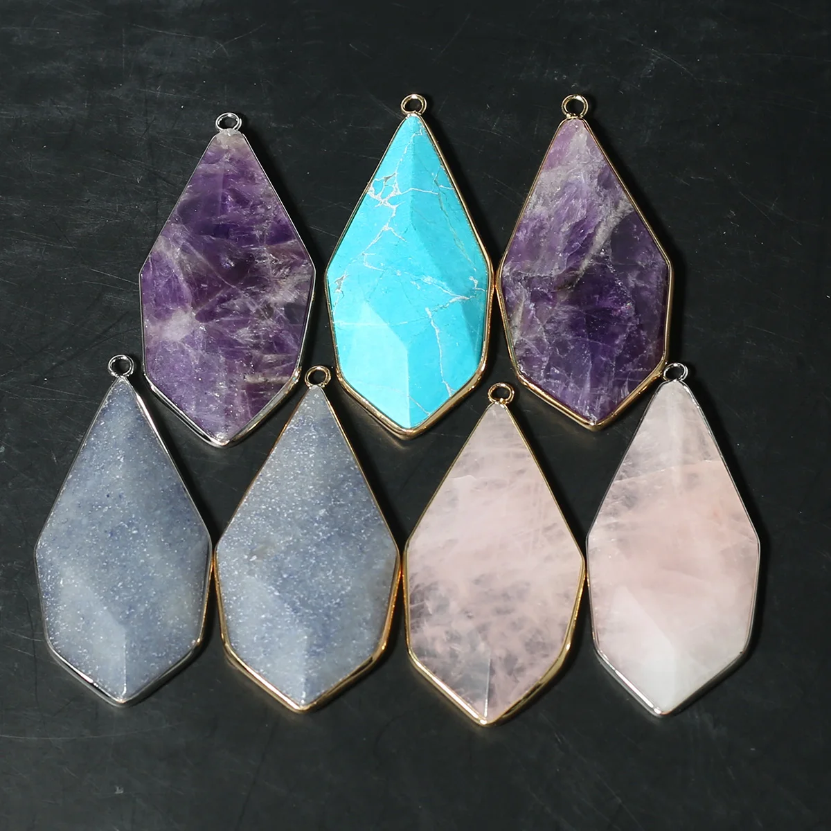 

Natural Agates Faceted Pendant Charms Natural Blue Turquoises Rose Quartzs Pendant for Making DIY Jewerly Necklace Accessories