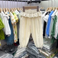 girls seven point mosquito proof lantern casual beach pants 2022 summer new childrens clothing cotton flounce lace
