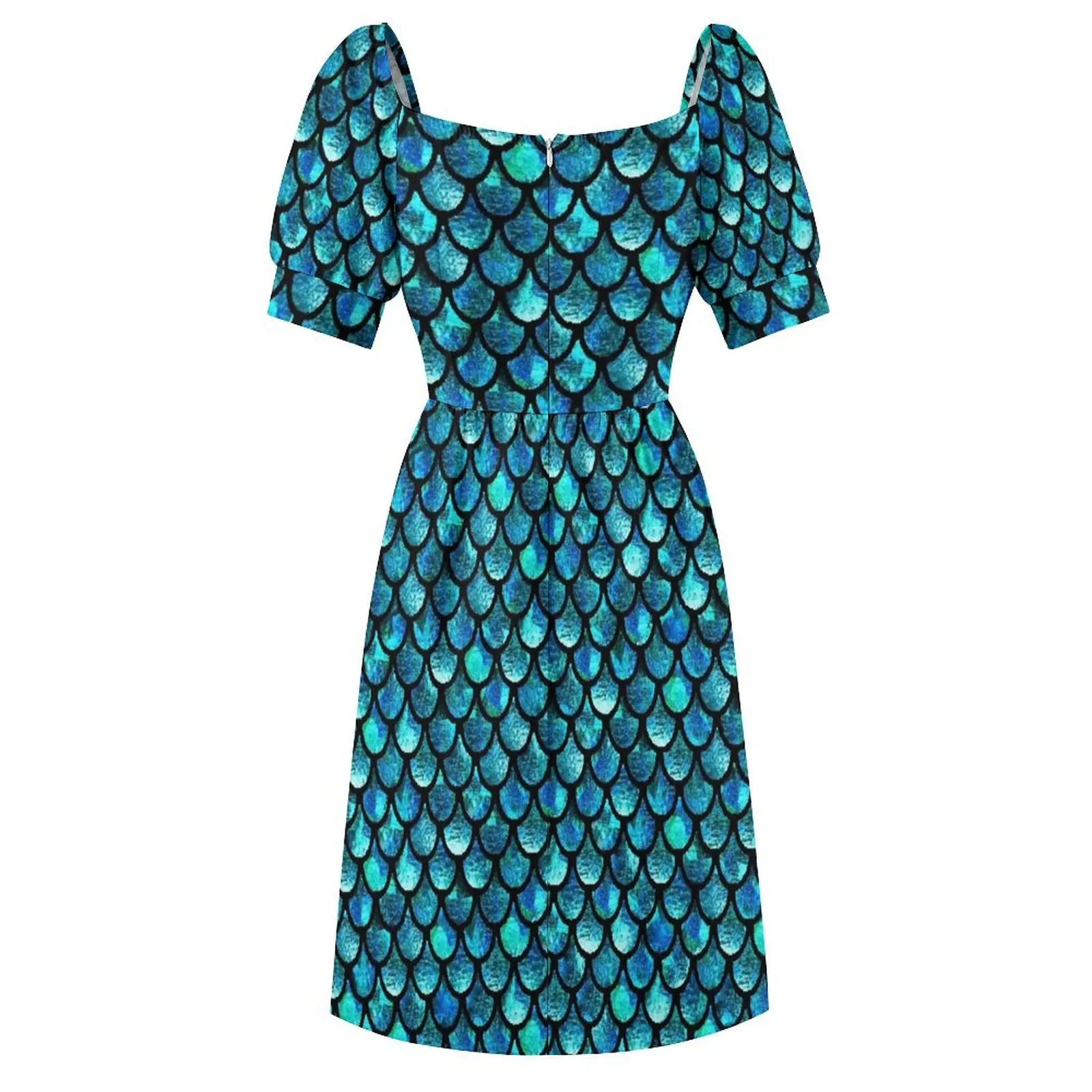 Чешуя русалки - бирюзово-синее платье с короткими рукавами Женские платья летнее