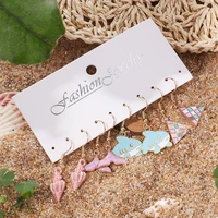 hot sale 8pcs cute enamel summer beach conch shark mermaid drop earrings set for women vacation souvenir earrings jewelry gifts