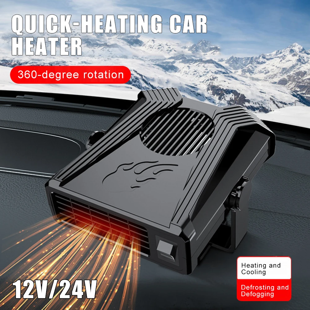 

12V 24V Car Heater 2 In 1 Portable Fan 120W Heating and Cooling 360-Degree Adjustable Defrosting Defogging Winter Heating Fan