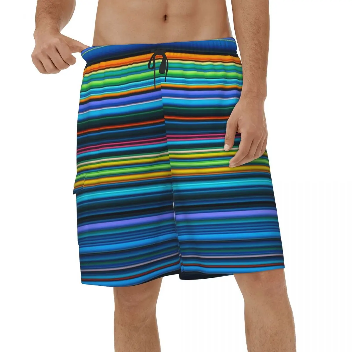 

Fashion Multicolor Stripes Men Beach Shorts Sports Swimwear Surf Short Pants Quick Dry Short Pants