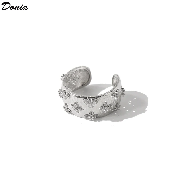 

Donia Jewelry Fashion New Titanium Steel Micro-Inlaid AAA Zircon Pin Four-Leaf Flower Opening Ring Luxury Accessories