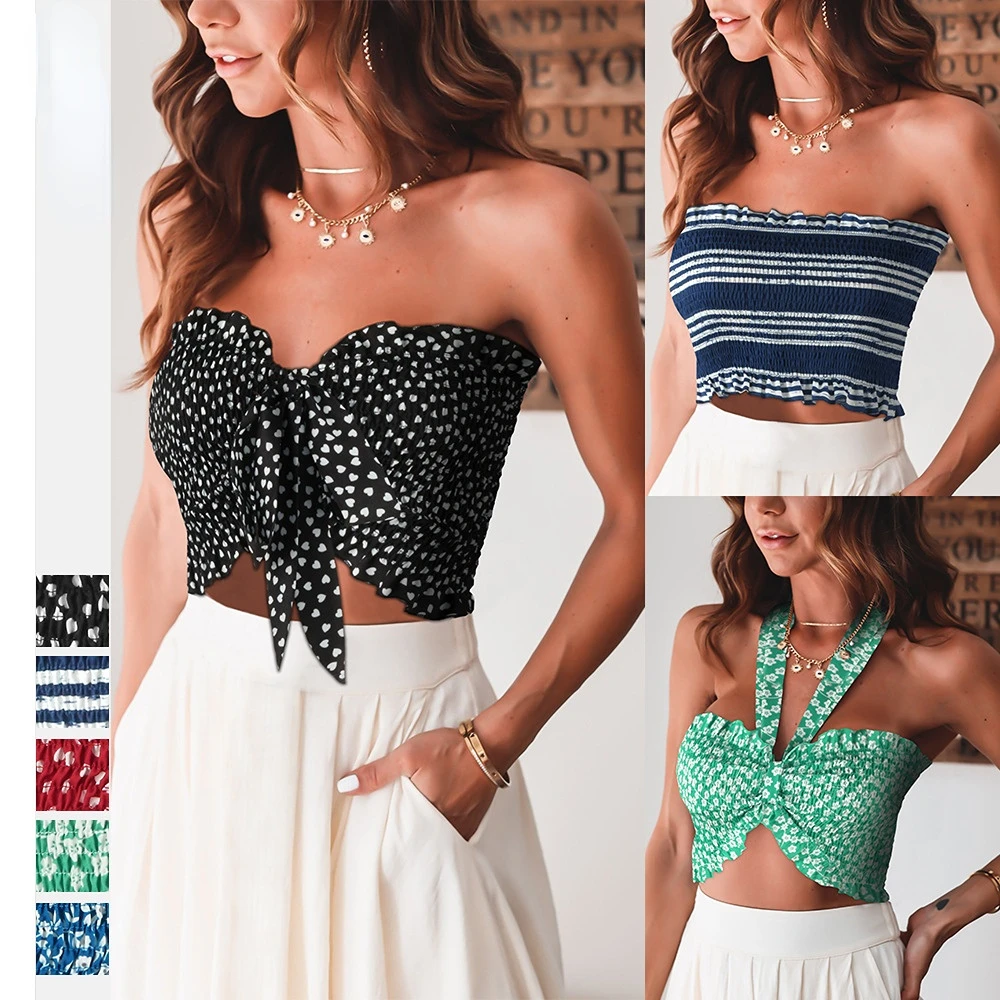 

Кроп-топ Y2k, сексуальный топ с лямкой на шее, трикотажный женский топ, Модный женский топ с рюшами и бантом