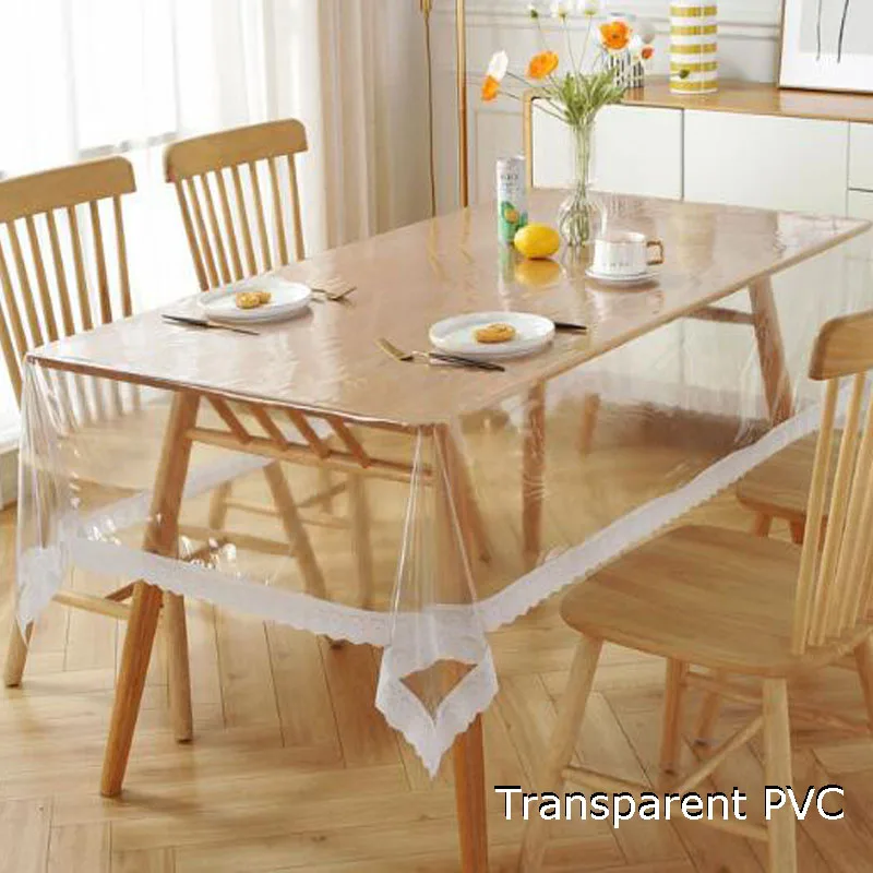 Popular Lace Soft glass transparent PVC oilcloth Table cloth cover waterproof coffee tablecloth Christmas party wedding decor