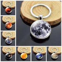 le moon keychain keyring solar system galaxy nebula planet double side glass dome key chain ring universe astronomy lover gift