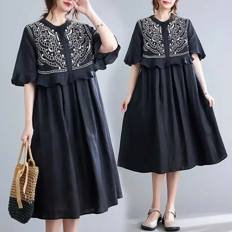 Лето 2023 новое свободное утягивающее винтажное платье трапециевидной формы с