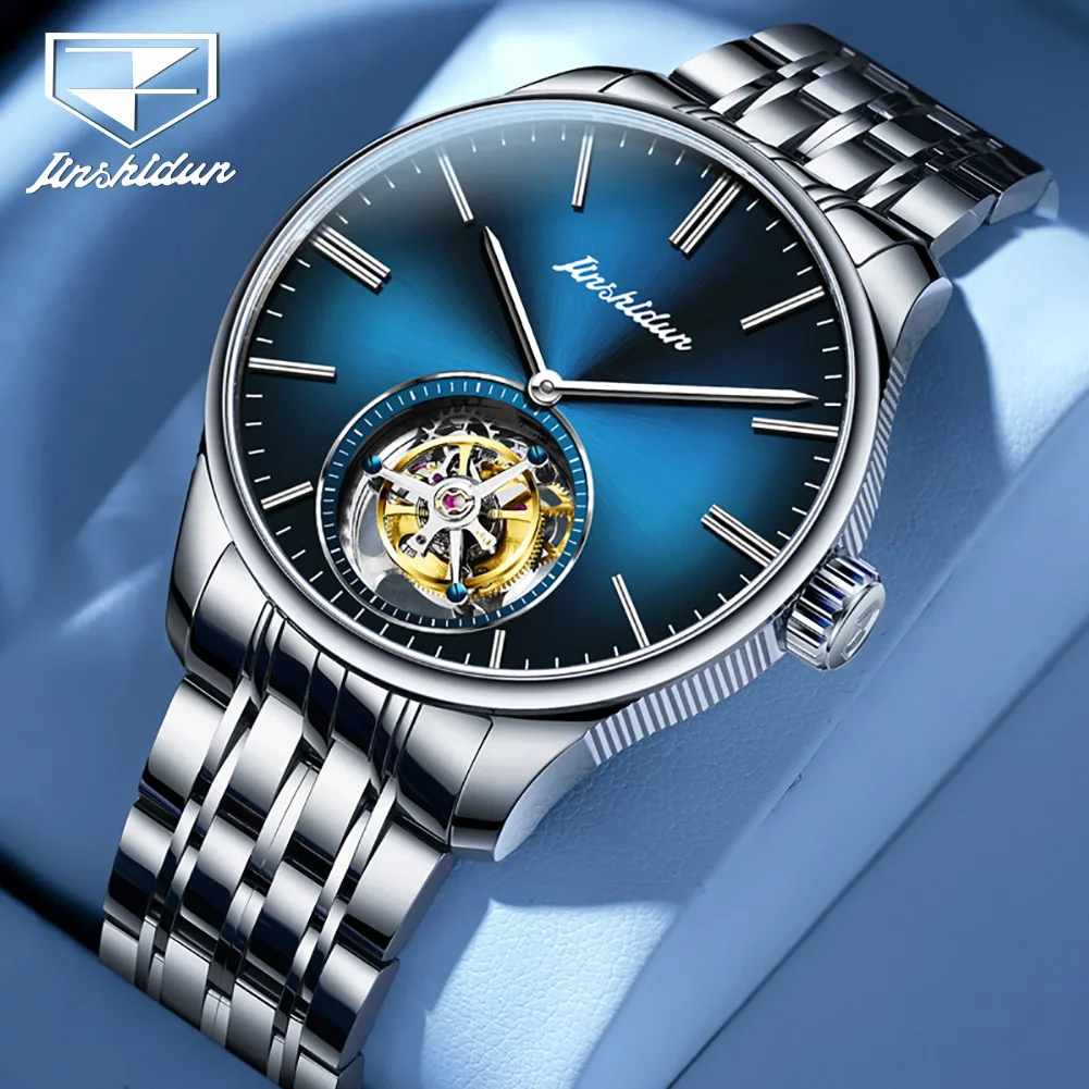 

Автоматические часы JSDUN для мужчин, механические часы с турбийоном, оригинальные роскошные мужские наручные часы из нержавеющей стали, мужские часы