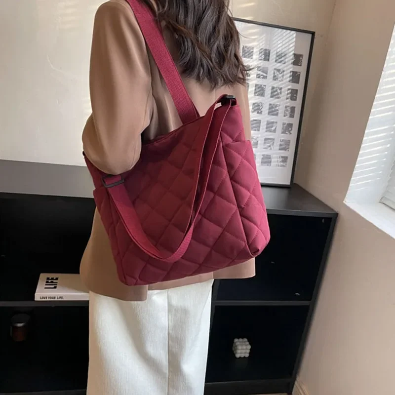 

Large Capacity Bag Lattice Pattern Women Shoulder Tote Color Simple Fashion Messenger Portable Ladie Shopper Side for Ladie Bags