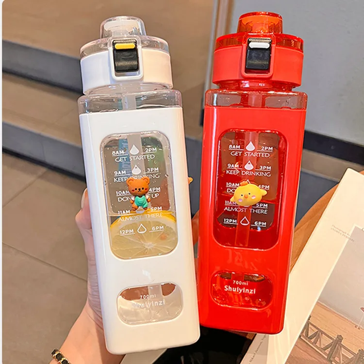 

Kwaii Children Cute Straw Big Belly Cup Summer Students Portable Crossbody Water Bottle Plastic Handy Cup Water Bottle for Kids