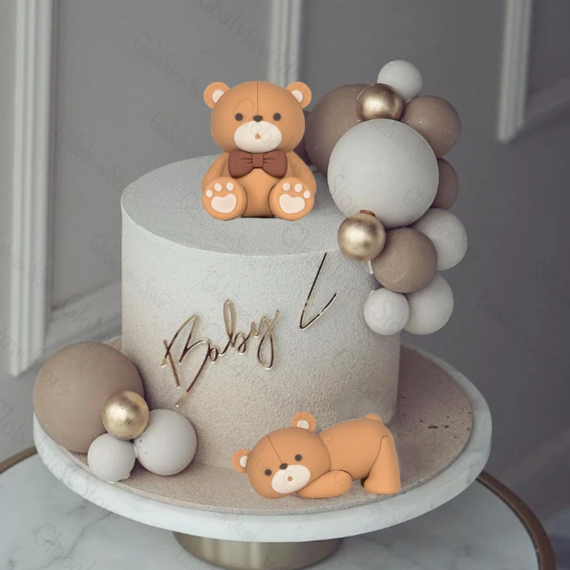 Топперы для торта в виде шариков темно-телесного и серого цвета 32 шт. украшения