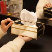 nordic creative brass glass tissue box wind living room home waterproof paper extraction box high grade light luxurious and simp