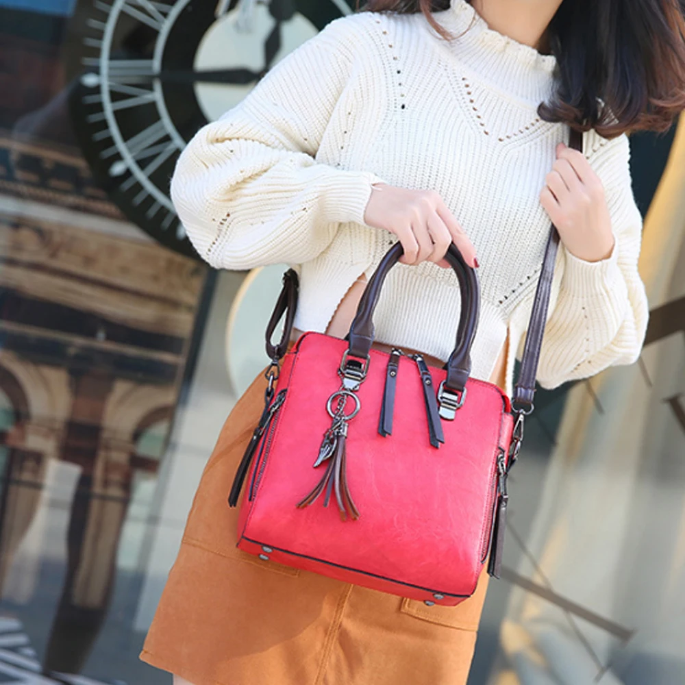 Vintage PU Leather Ladies HandBags Women Messenger Bags TotesTassel Designer Crossbody Shoulder Bag Boston Hand Bags Hot Sale