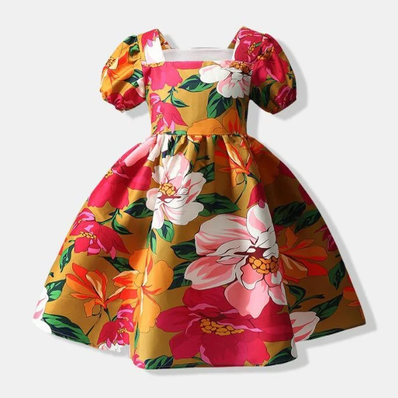 

Летнее платье для малышей LANBENA, детская одежда, корейские модные Хлопковые Платья с коротким рукавом и цветочным принтом для маленьких прин...