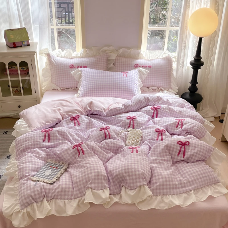 

Комплект постельного белья YHXSLY розового цвета из полиэстера 4 шт.